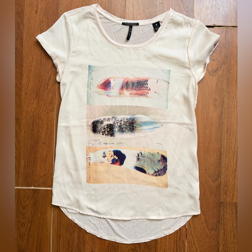Maison Scotch silk feather print t-shirt